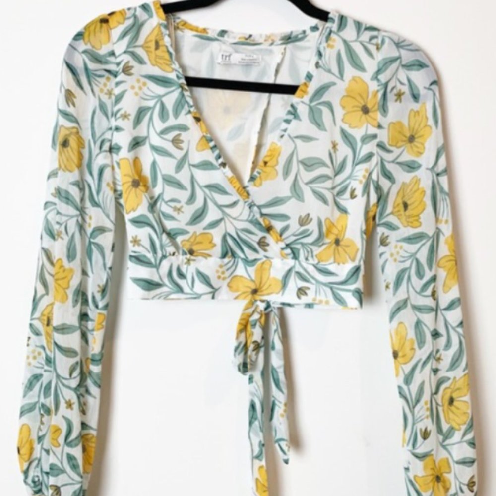 Zara TRF Floral Chiffon Surplice Crop Top